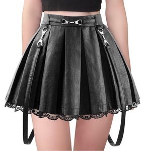 Cute Emo faux pleated leather mini skirt never worn